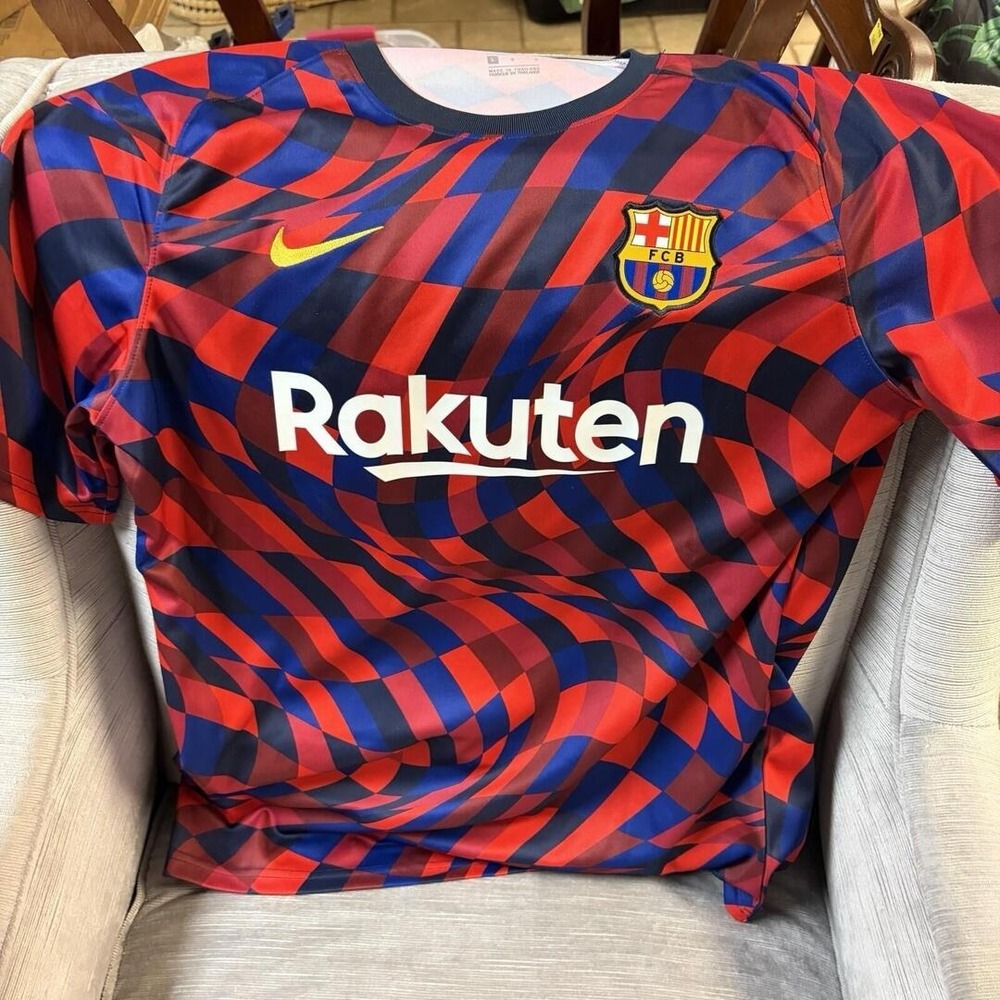 Nike FC Barcelona Rakuten Soccer Warm Up Nike Dri-Fit Jersey Yellow Large Soccer